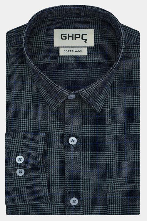 Men's Winter Wear Cottswool Prince Of Wales Checkered Full Sleeves Shirt (Navy)