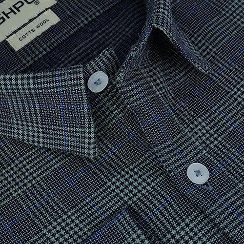 Men's Winter Wear Cottswool Prince Of Wales Checkered Full Sleeves Shirt (Navy)