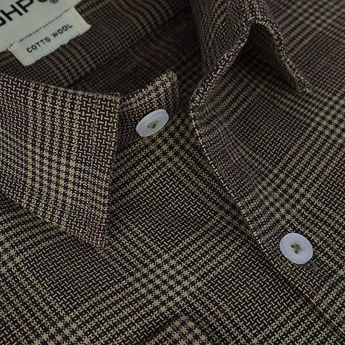 Men's Winter Wear Cottswool Prince Of Wales Checkered Full Sleeves Shirt (Wine)