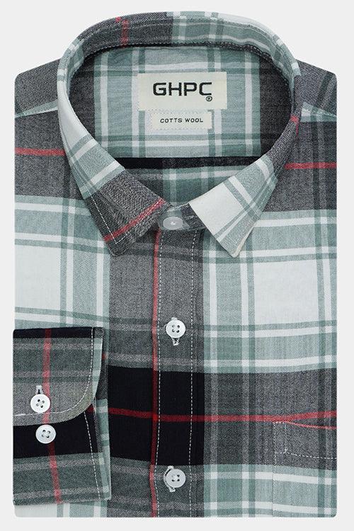 Men's Winter Wear Cottswool Tartan Checkered Full Sleeves Shirt (White)