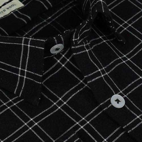 Men's Winter Wear Cottswool Windowpane Checkered Full Sleeves Shirt (Black)