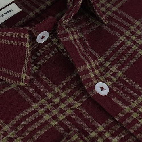 Men's Winter Wear Cottswool Windowpane Checkered Full Sleeves Shirt (Maroon)