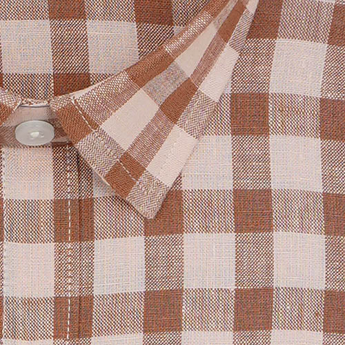 Men's 100% Linen Plaid Checks Full Sleeves Regular Fit Formal Shirt (Peach) FSF1200225_2