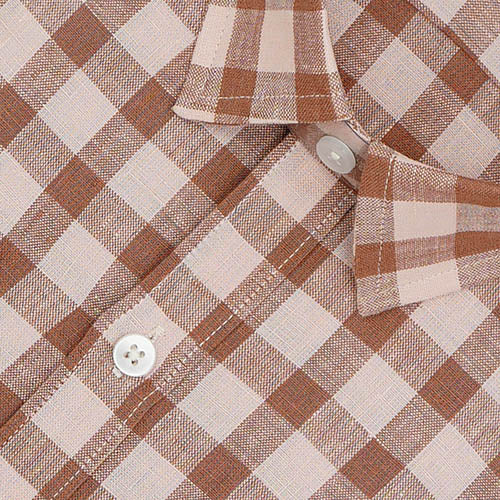 Men's 100% Linen Plaid Checks Full Sleeves Regular Fit Formal Shirt (Peach) FSF1200225_3