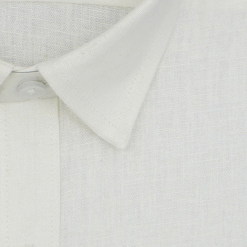 Men's 100% Linen Plain Solid Half Sleeves Regular Fit Formal Shirt (White) FSH1200101_2