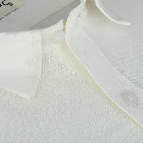 Men's 100% Linen Plain Solid Half Sleeves Regular Fit Formal Shirt (White) FSH1200101_4