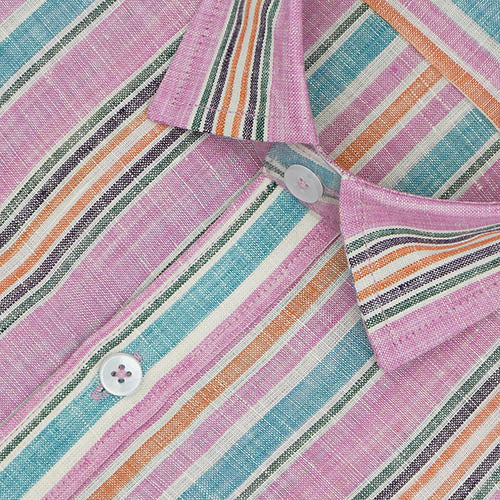Men's 100% Linen Candy Striped Half Sleeves Regular Fit Formal Shirt (Pink) FSH1200611_3