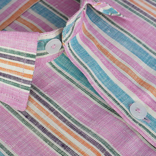 Men's 100% Linen Candy Striped Half Sleeves Regular Fit Formal Shirt (Pink) FSH1200611_4