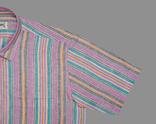 Men's 100% Linen Candy Striped Half Sleeves Regular Fit Formal Shirt (Pink) FSH1200611_5
