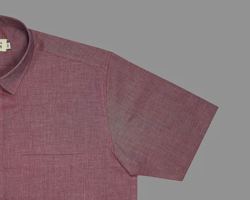 Men's 100% Cotton Plain Solid Half Sleeves Shirt (Burgundy) FSH303849_5