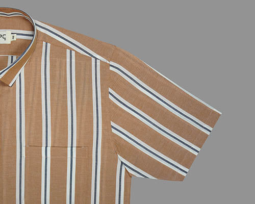 Men's 100% Cotton Balance Striped Half Sleeves Regular Fit Formal Shirt (Brown) FSH303919_5