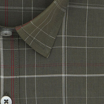 Men's 100% Cotton Grid Tattersall Checkered Half Sleeves Shirt (Olive) FSH304715_2
