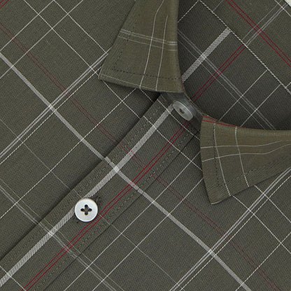 Men's 100% Cotton Grid Tattersall Checkered Half Sleeves Shirt (Olive) FSH304715_3