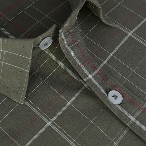 Men's 100% Cotton Grid Tattersall Checkered Half Sleeves Shirt (Olive) FSH304715_4