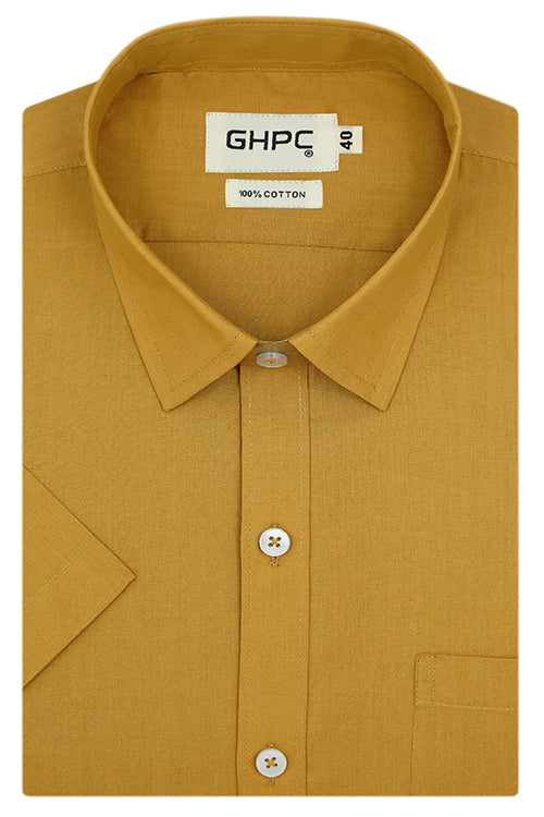 Men's 100% Cotton Plain Solid Half Sleeves Shirt (Mustard) FSH400129_1