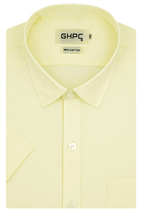 Men's 100% Cotton Plain Solid Half Sleeves Shirt (Light Yellow) FSH400158_1
