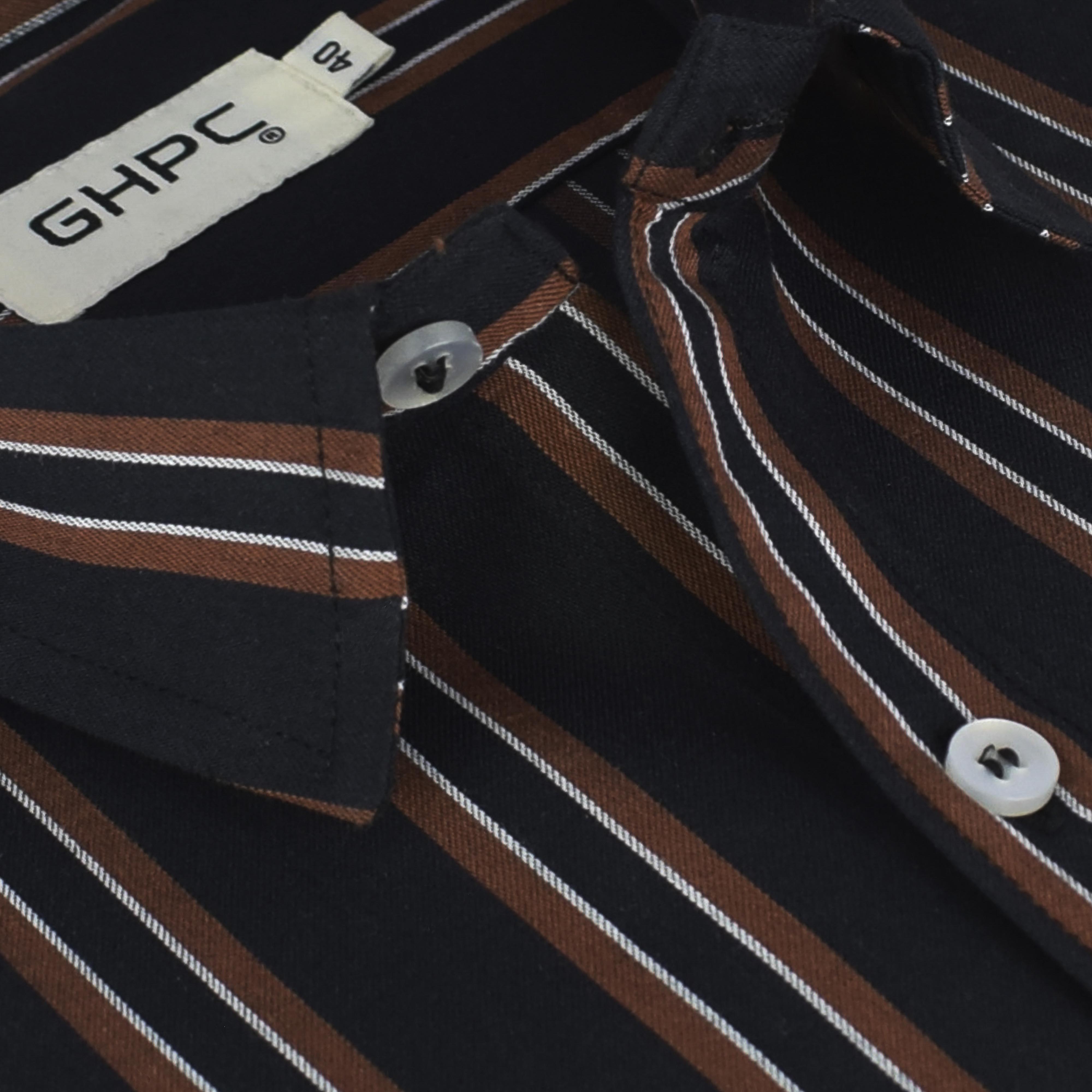 Men's 100% Cotton Balance Striped Half Sleeves Shirt (Black) FSH402802_4