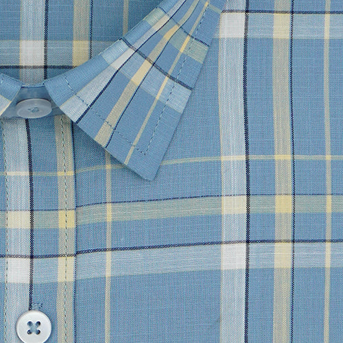 Men's 100% Cotton Tartan Checkered Half Sleeves Shirt (Blue) FSH507447_2