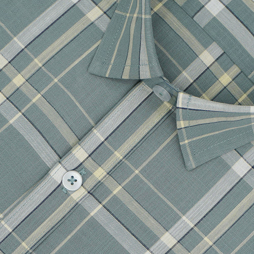 Men's 100% Cotton Tartan Checkered Half Sleeves Shirt (Grey) FSH507450_3