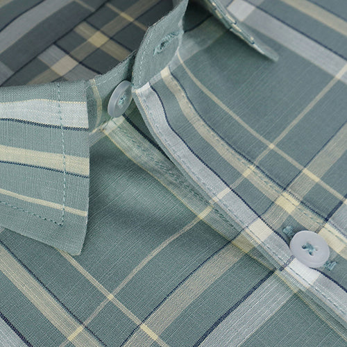 Men's 100% Cotton Tartan Checkered Half Sleeves Shirt (Grey) FSH507450_4