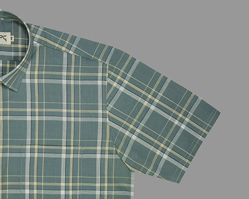 Men's 100% Cotton Tartan Checkered Half Sleeves Shirt (Grey) FSH507450_5