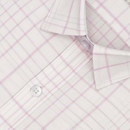 Men's 100% Cotton Grid Tattersall Checkered Half Sleeves Shirt (White) FSH507601_3