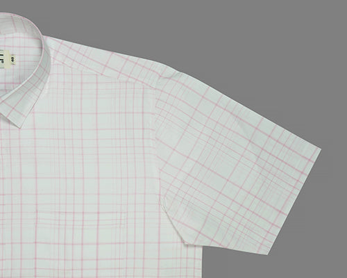 Men's 100% Cotton Grid Tattersall Checkered Half Sleeves Shirt (White) FSH507601_5