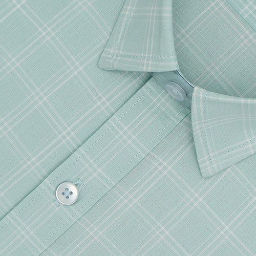 Men's 100% Cotton Windowpane Checkered Half Sleeves Shirt (Sea Green) FSH507614_3