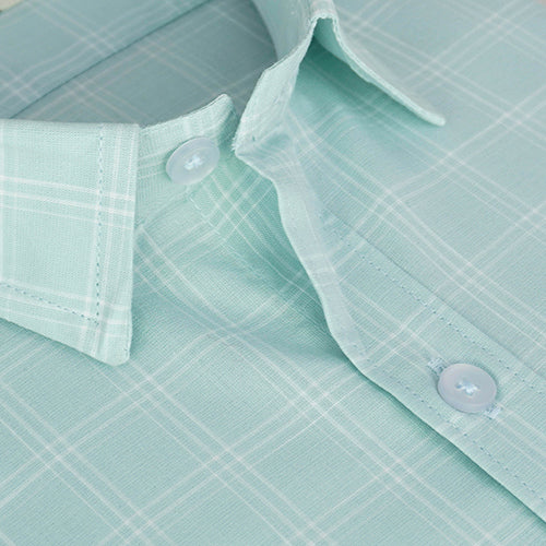 Men's 100% Cotton Windowpane Checkered Half Sleeves Shirt (Sea Green) FSH507614_4