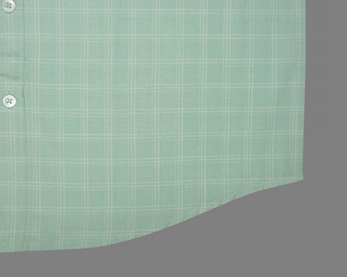 Men's 100% Cotton Windowpane Checkered Half Sleeves Shirt (Sea Green) FSH507614_6