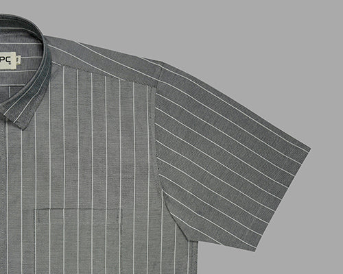 Men's 100% Cotton Hairline Striped Half Sleeves Shirt (Grey) FSH507950_5
