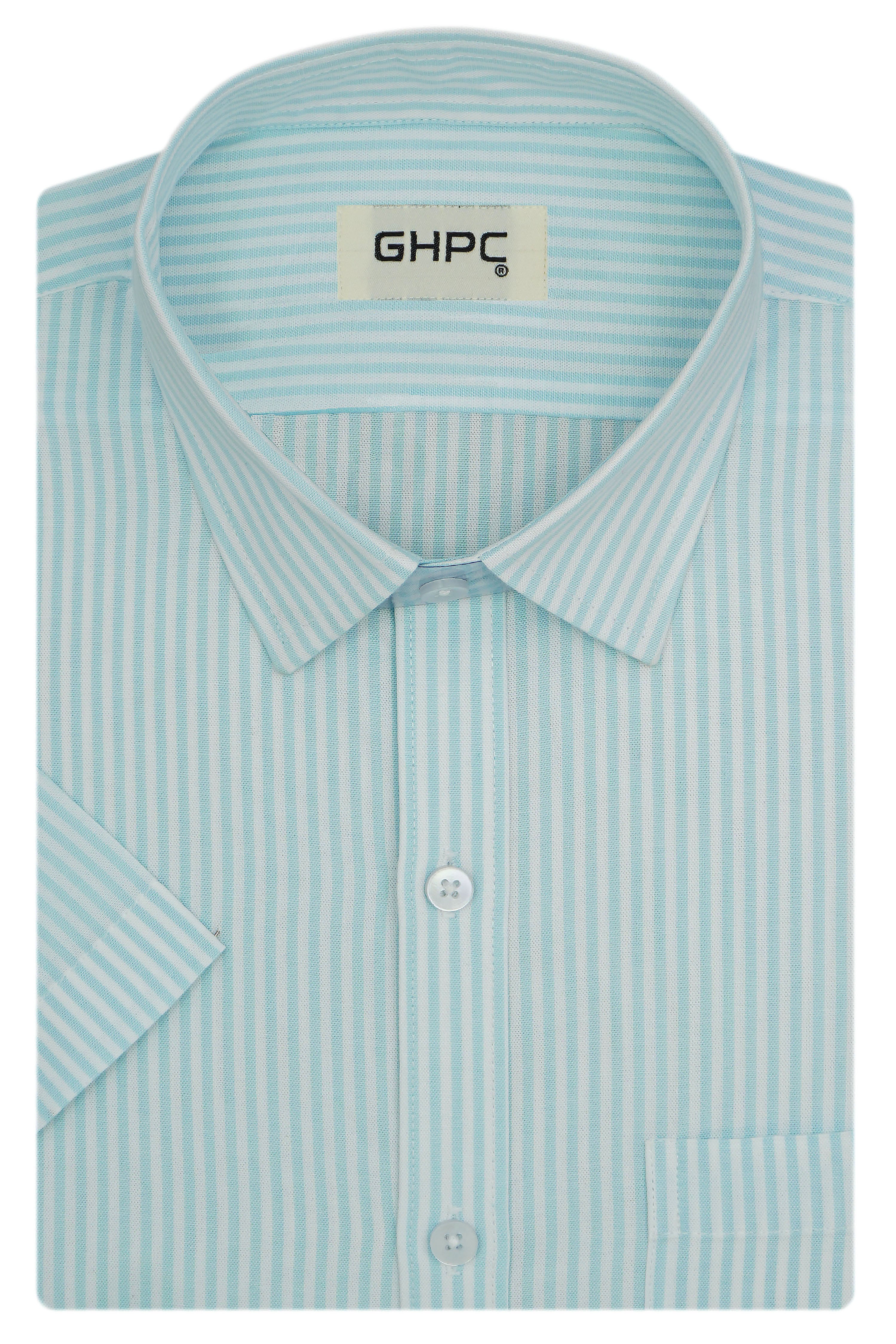 Men's 100% Cotton Candy Stripes Half Sleeves Shirt (Aqua) FSH508036_1
