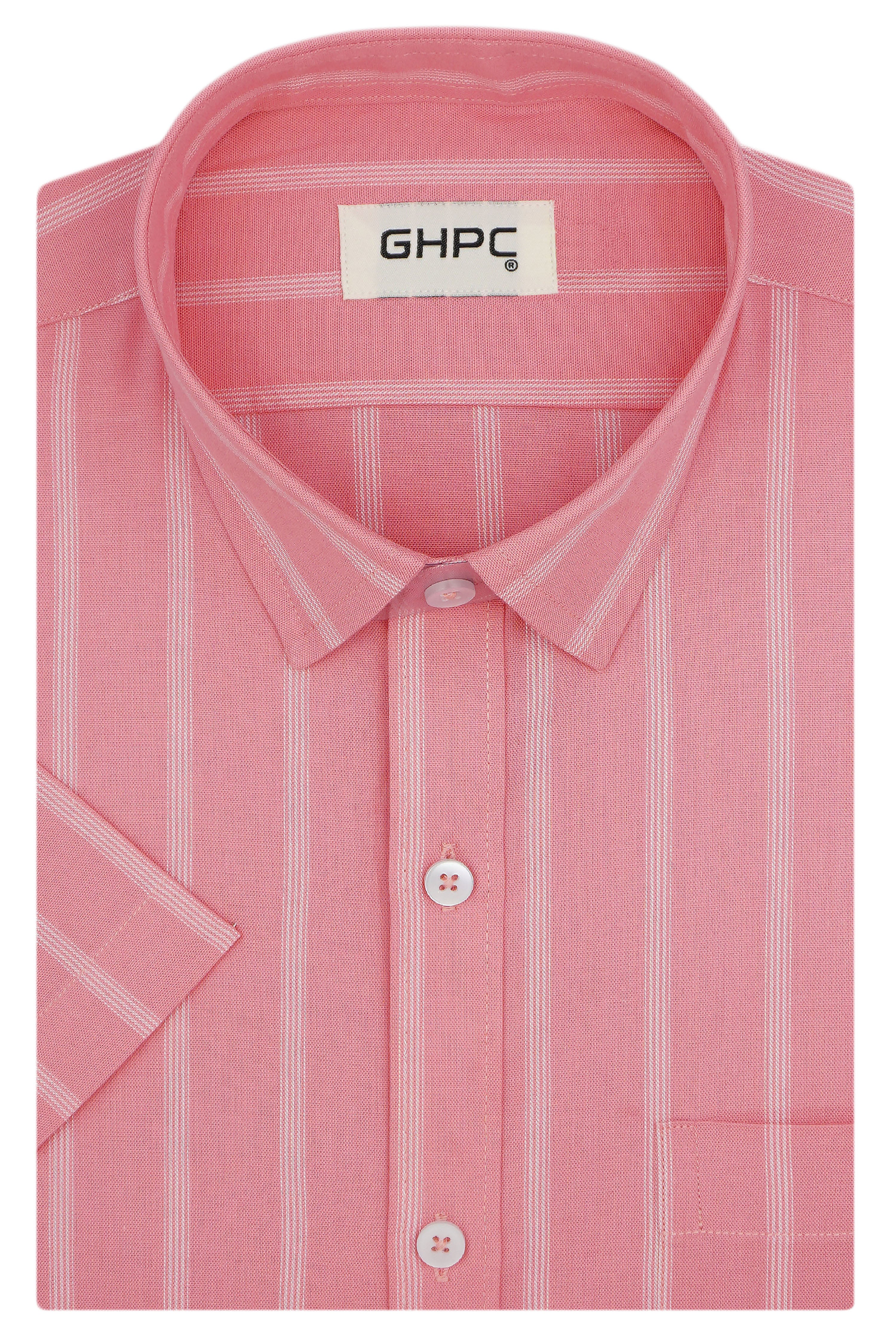 Men's 100% Cotton Balance Striped Half Sleeves Shirt (Pink) FSH508211_1