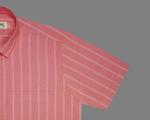 Men's 100% Cotton Balance Striped Half Sleeves Shirt (Pink) FSH508211_5