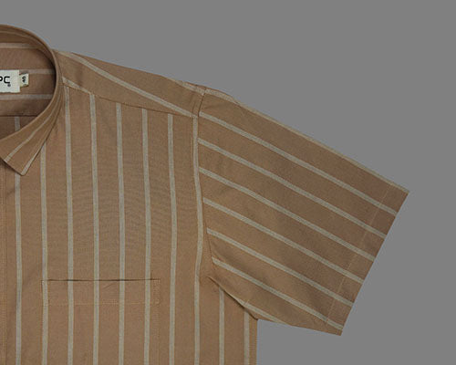 Men's 100% Cotton Balance Striped Half Sleeves Shirt (Brown) FSH508219_5