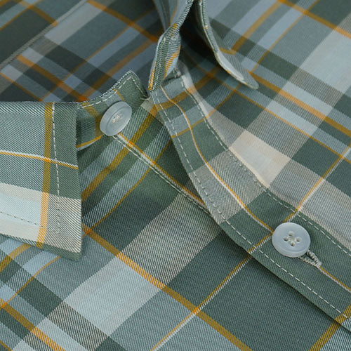 Men's 100% Cotton Plaid Checkered Half Sleeves Shirt (Olive) FSH509115_4