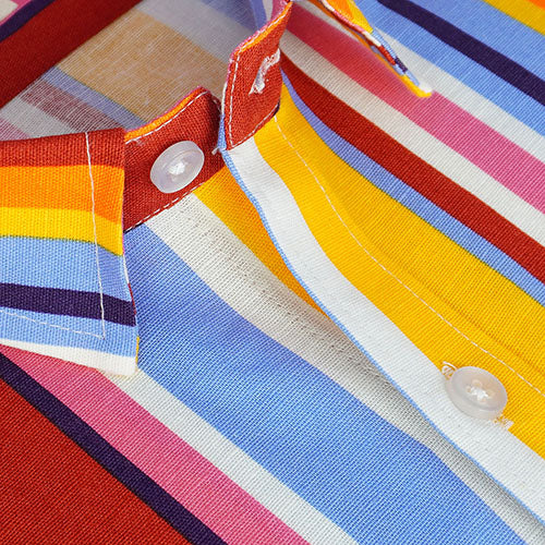 Men's 100% Cotton Roman Striped Half Sleeves Shirt (Multicolor) FSH509453_4