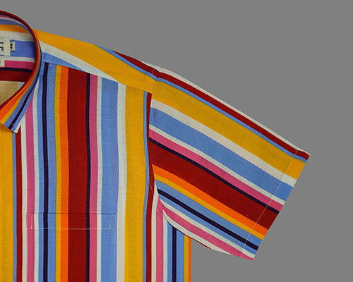 Men's 100% Cotton Roman Striped Half Sleeves Shirt (Multicolor) FSH509453_5