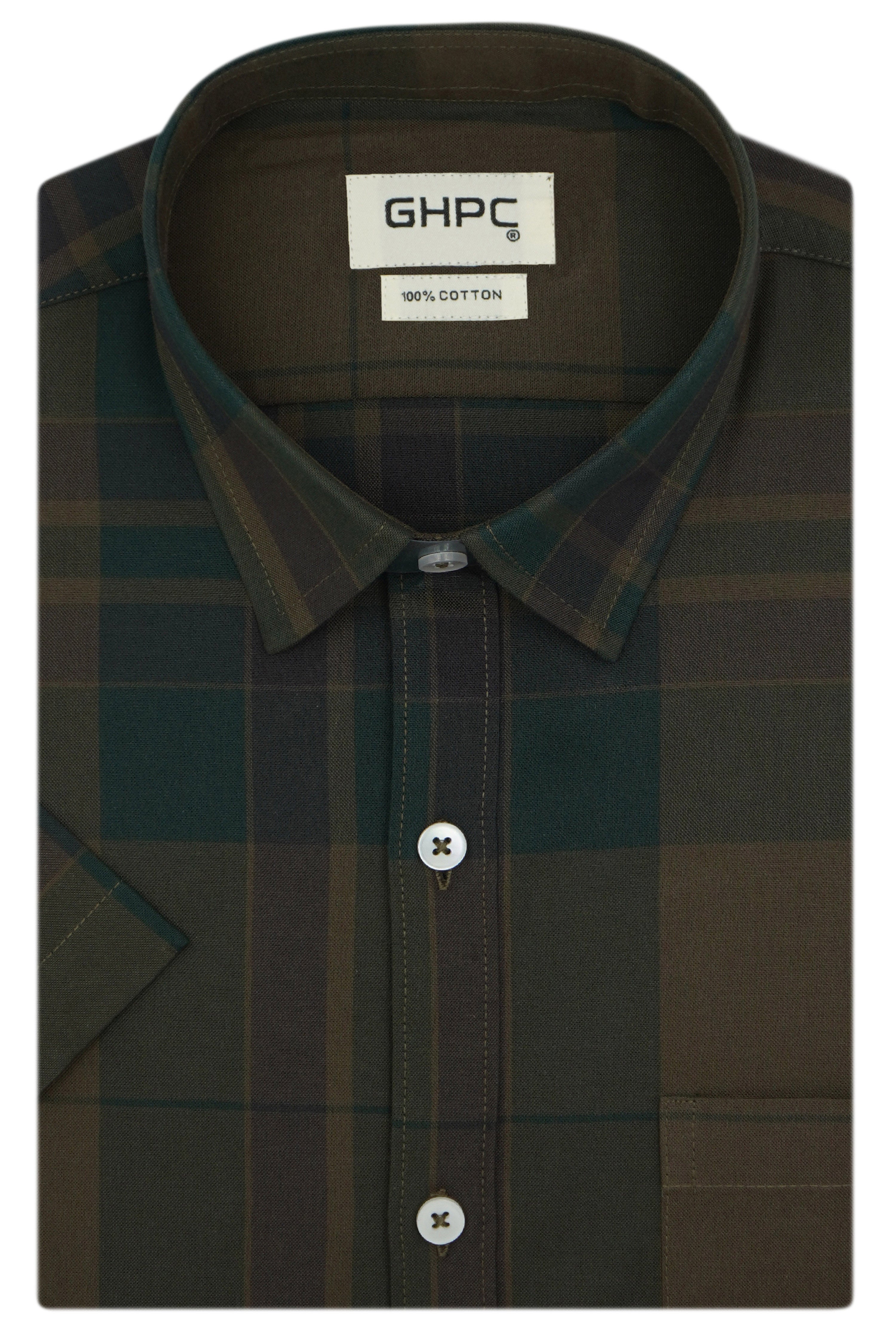 Men's 100% Cotton Tartan Checkered Half Sleeves Shirt (Green) FSH509618_1