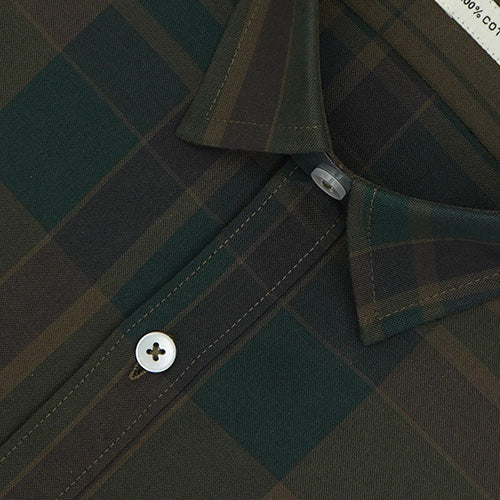 Men's 100% Cotton Tartan Checkered Half Sleeves Shirt (Green) FSH509618_3