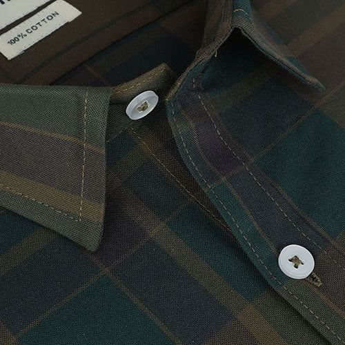 Men's 100% Cotton Tartan Checkered Half Sleeves Shirt (Green) FSH509618_4