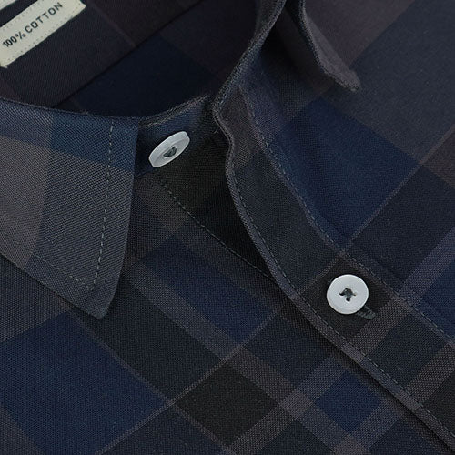Men's 100% Cotton Tartan Checkered Half Sleeves Shirt (Blue) FSH509647_4