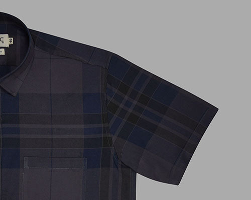 Men's 100% Cotton Tartan Checkered Half Sleeves Shirt (Blue) FSH509647_5