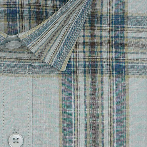 Men's 100% Cotton Windowpane Checkered Half Sleeves Shirt (Misty Blue) FSH510069_2