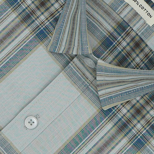 Men's 100% Cotton Windowpane Checkered Half Sleeves Shirt (Misty Blue) FSH510069_3