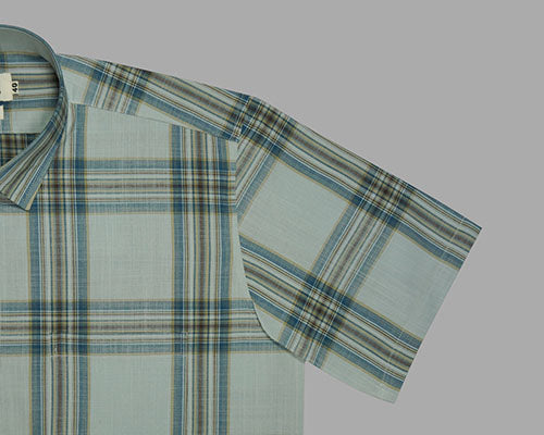 Men's 100% Cotton Windowpane Checkered Half Sleeves Shirt (Misty Blue) FSH510069_5