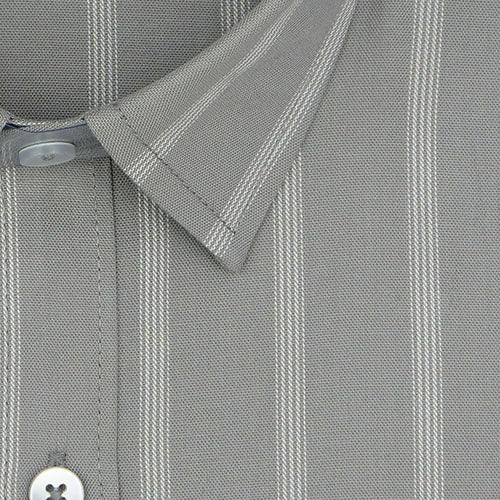 Men's 100% Cotton Balance Striped Half Sleeves Shirt (Grey)