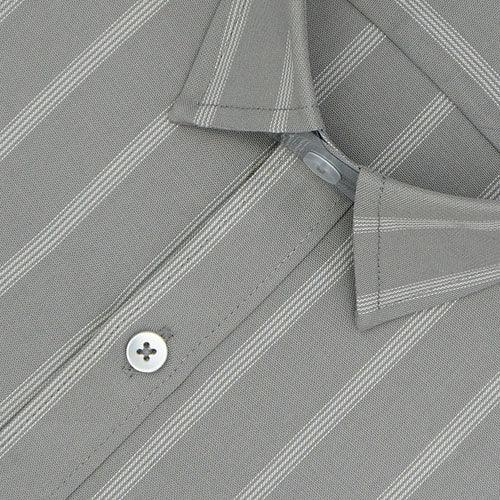 Men's 100% Cotton Balance Striped Half Sleeves Shirt (Grey)