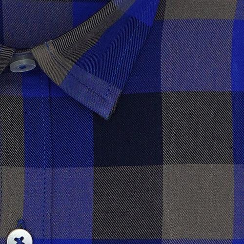 Men's 100% Cotton Big / Buffalo Checkered Half Sleeves Shirt (Blue)