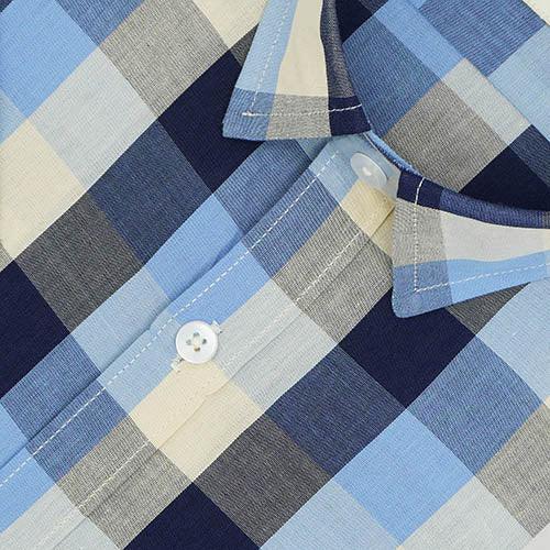 Men's 100% Cotton Big Buffalo Checkered Half Sleeves Shirt (Blue)